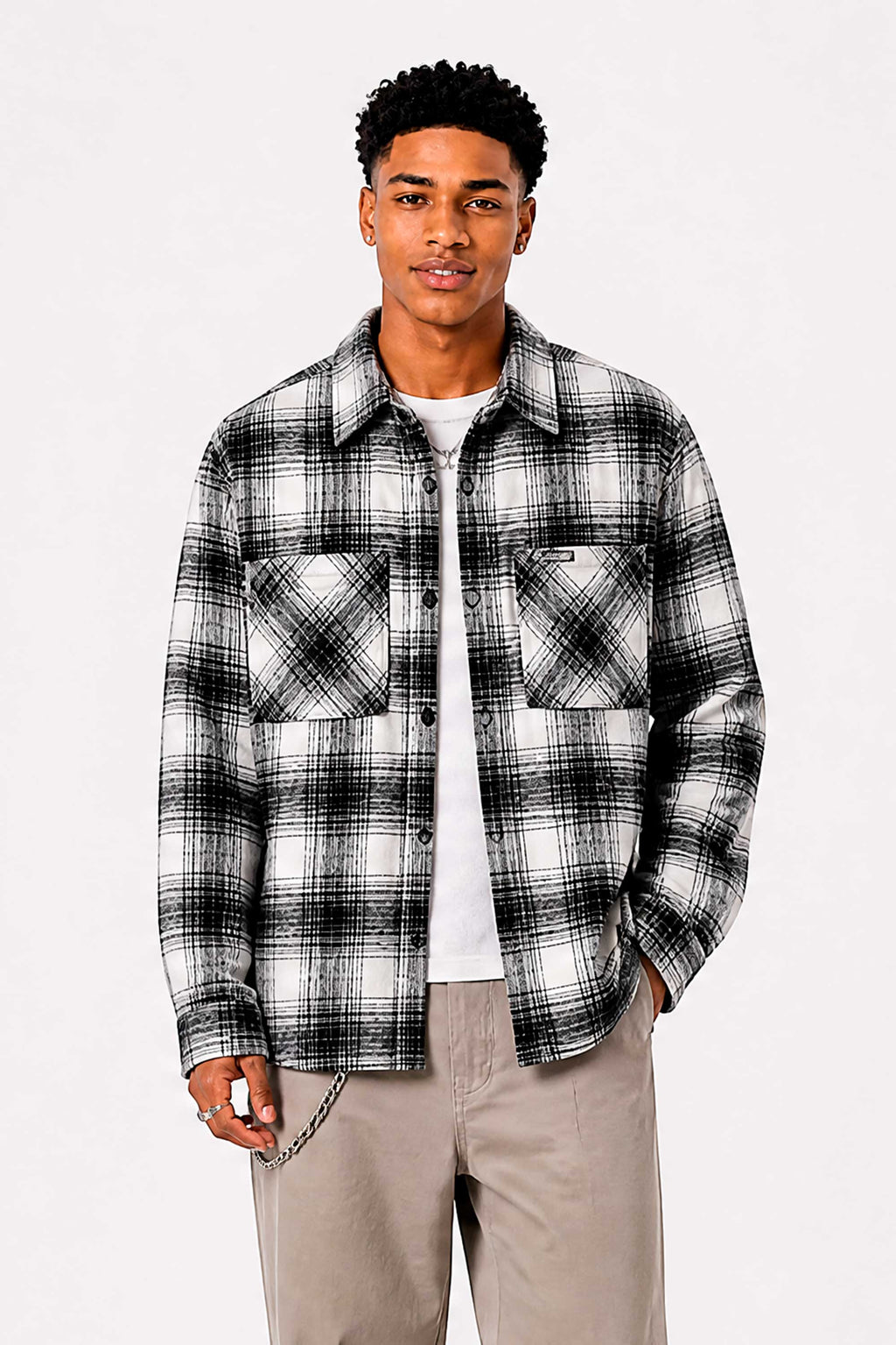 Wall St Flannel Shirt - Black / White