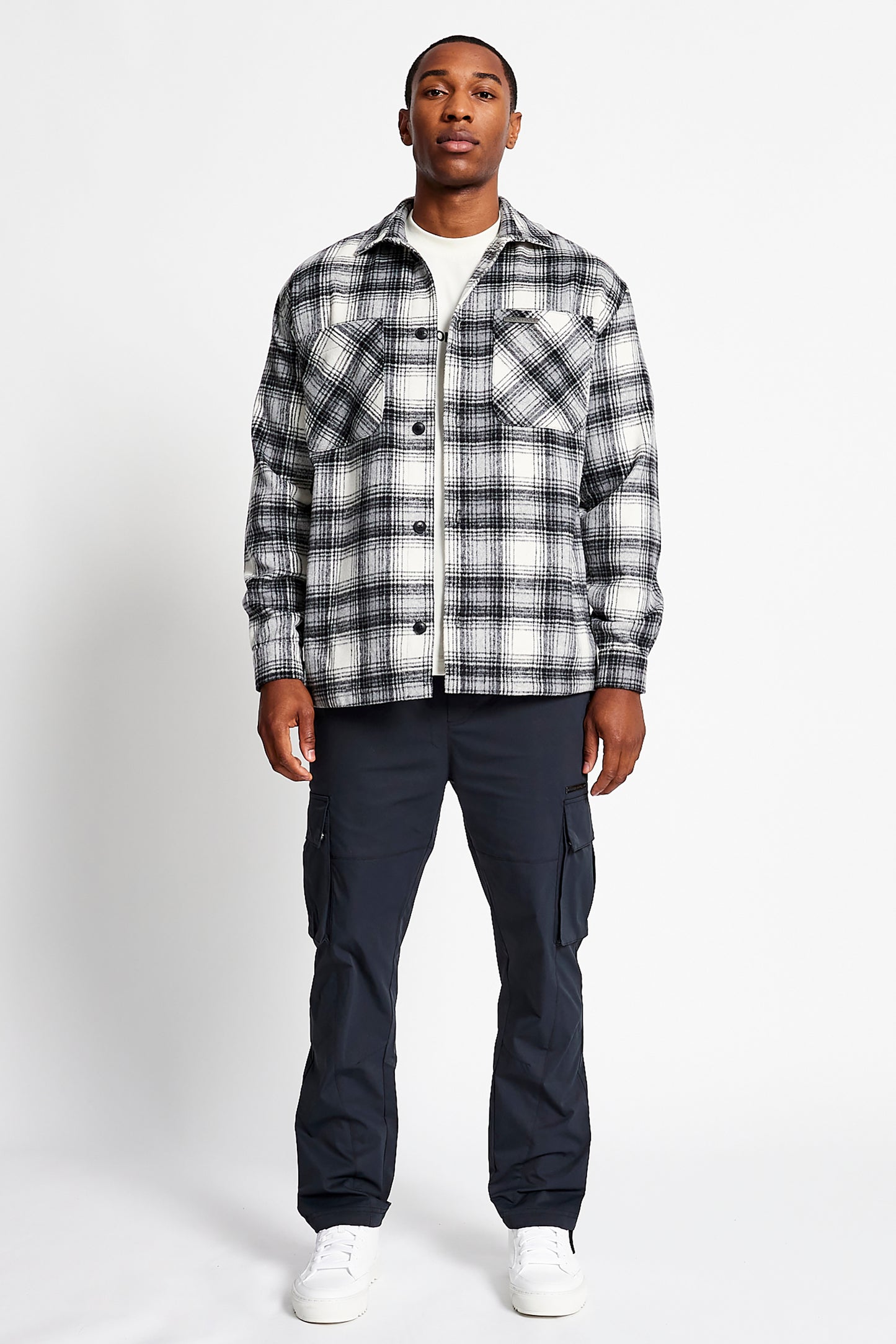 Wall St Flannel Shirt - Light - Black / White