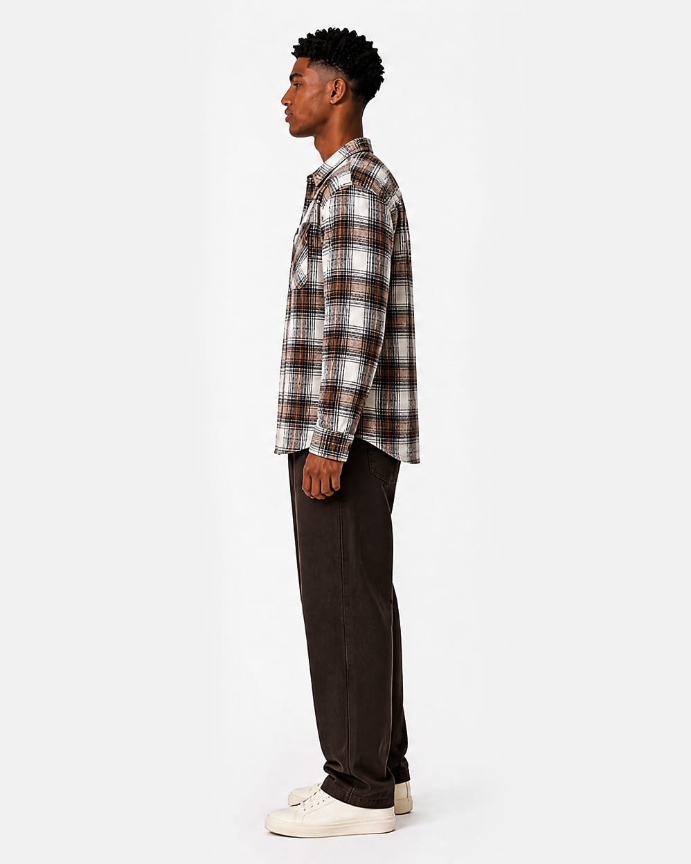 Wall St Flannel Shirt - Light Brown / White