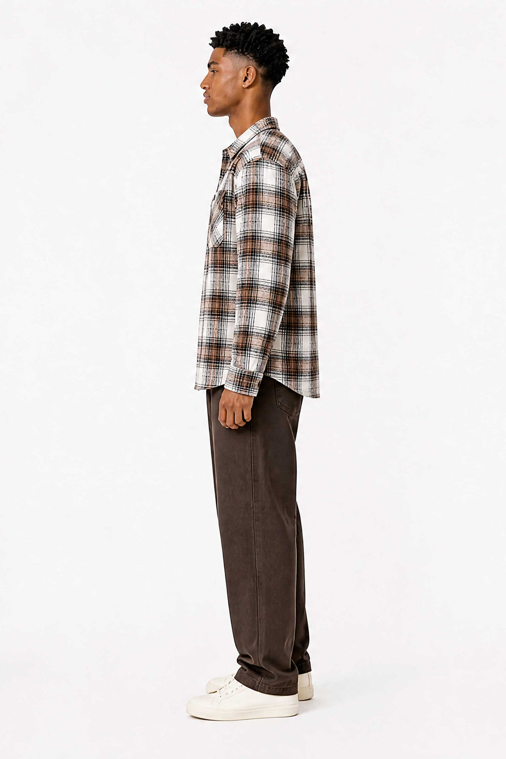 Wall St Flannel Shirt - Light Brown / White