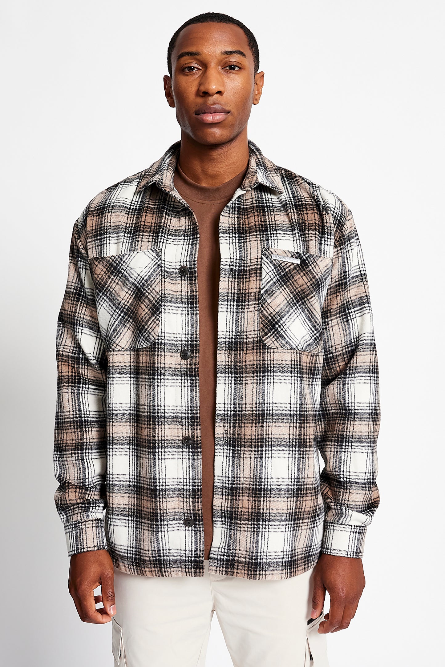 Wall St Flannel Shirt - Light - Light Brown / White