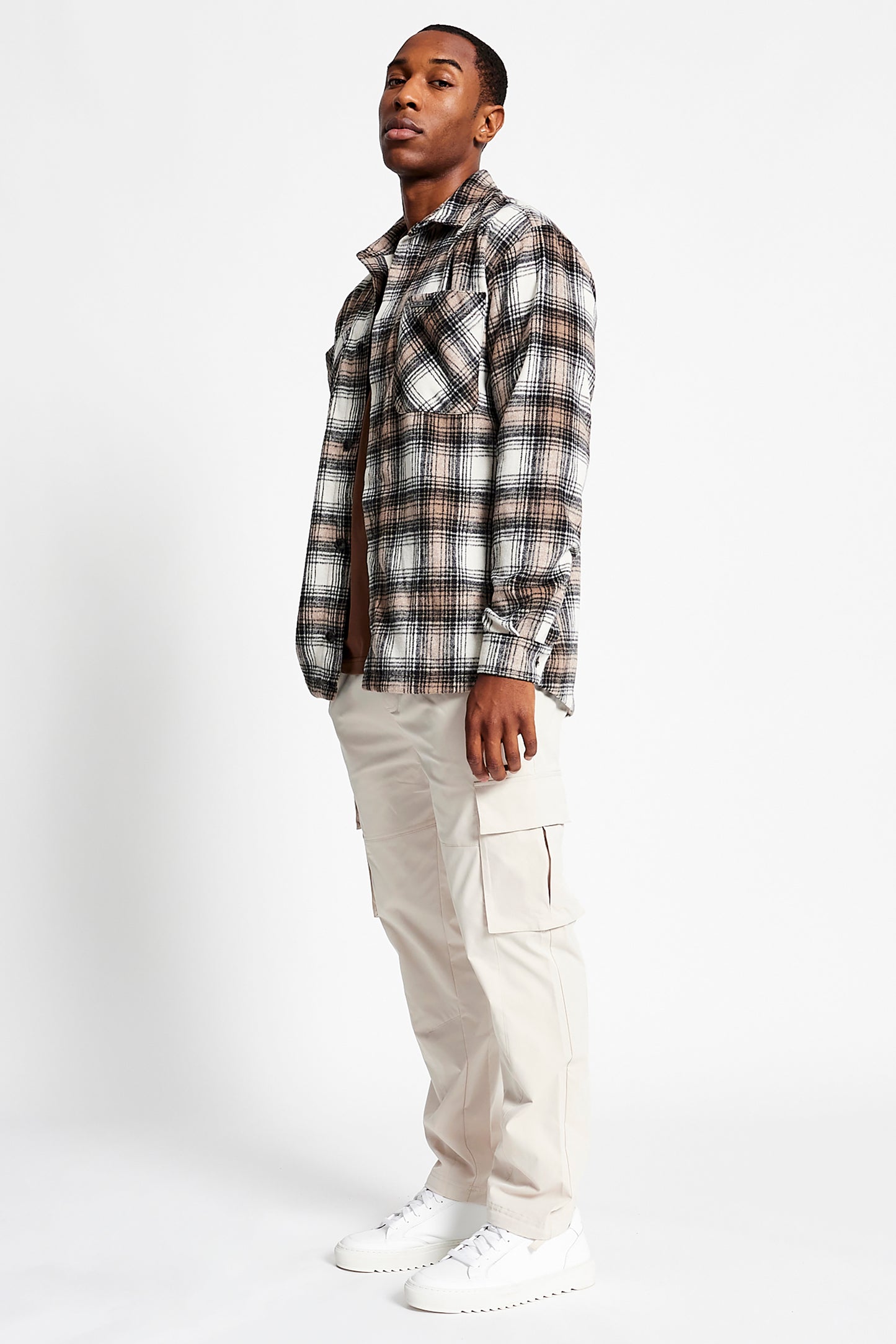 Wall St Flannel Shirt - Light - Light Brown / White