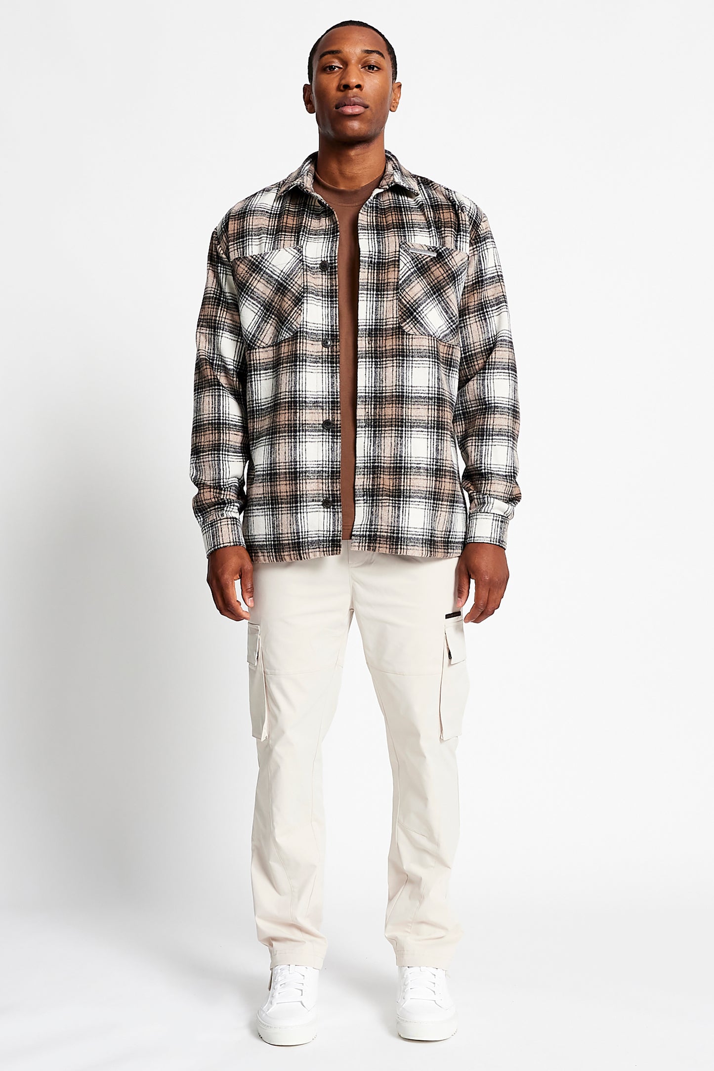 Wall St Flannel Shirt - Light - Light Brown / White