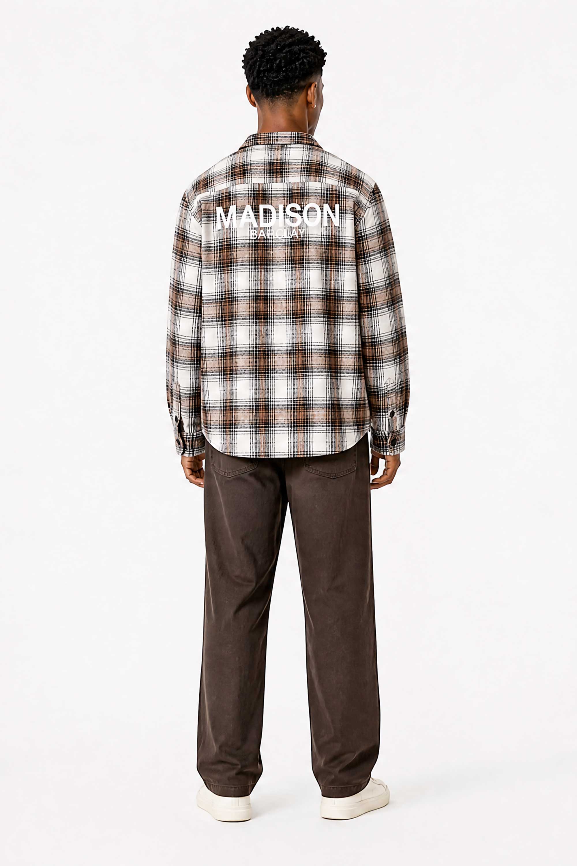 Wall St Flannel Shirt - Light Brown / White