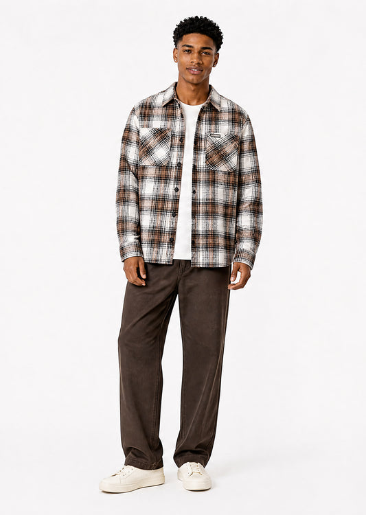 Wall St Flannel Shirt - Light Brown