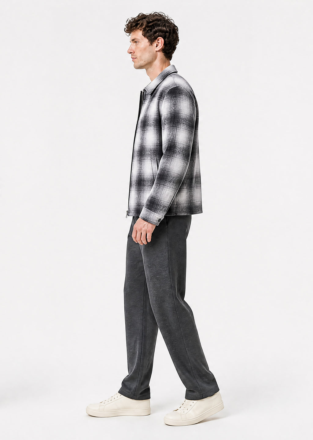 Staten Checked Shacket - Ice Grey