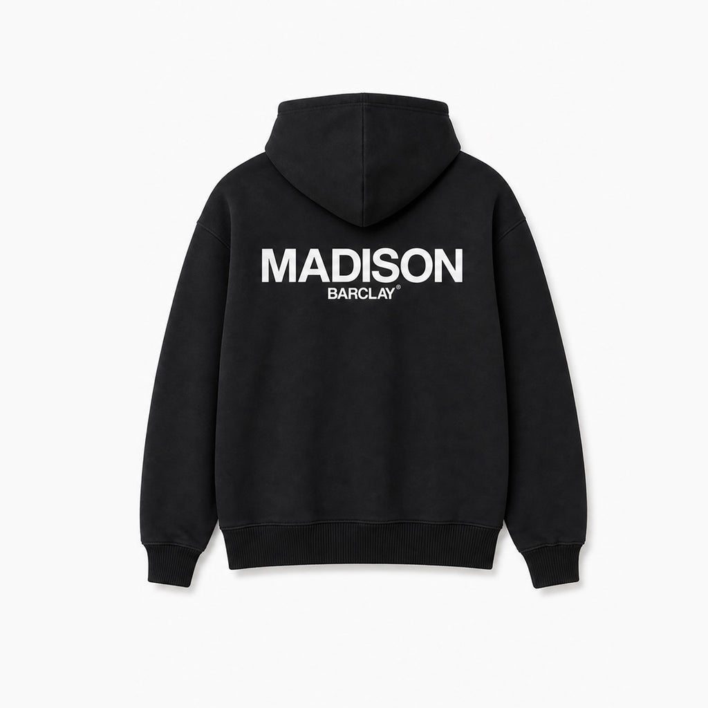 Madison Relaxed Fit Full Zip Hoodie- Ocean Avenue- Black
