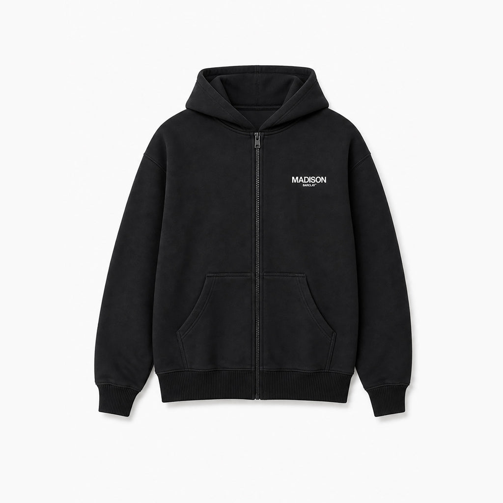 Madison Relaxed Fit Full Zip Hoodie- Ocean Avenue- Black