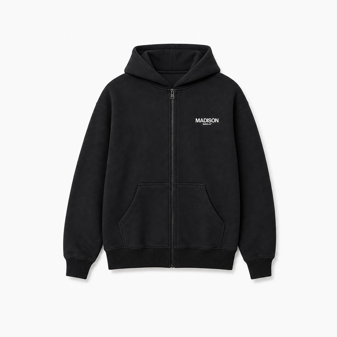 Madison Relaxed Fit Full Zip Hoodie- Ocean Avenue- Black