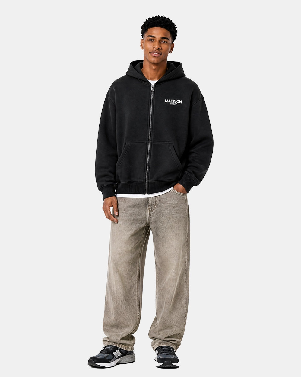 Madison Relaxed Fit Full Zip Hoodie- Ocean Avenue- Grey